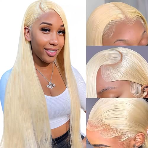 613 Lace Front Wig Human Hair 13x6 HD Transparent 180 Density Blonde Lace Front Wigs Human Hair Pre Plucked 613 HD Lace Frontal Wig Straight Lace Front Wigs 34 Inch Blonde Glueless Wigs Human Hair